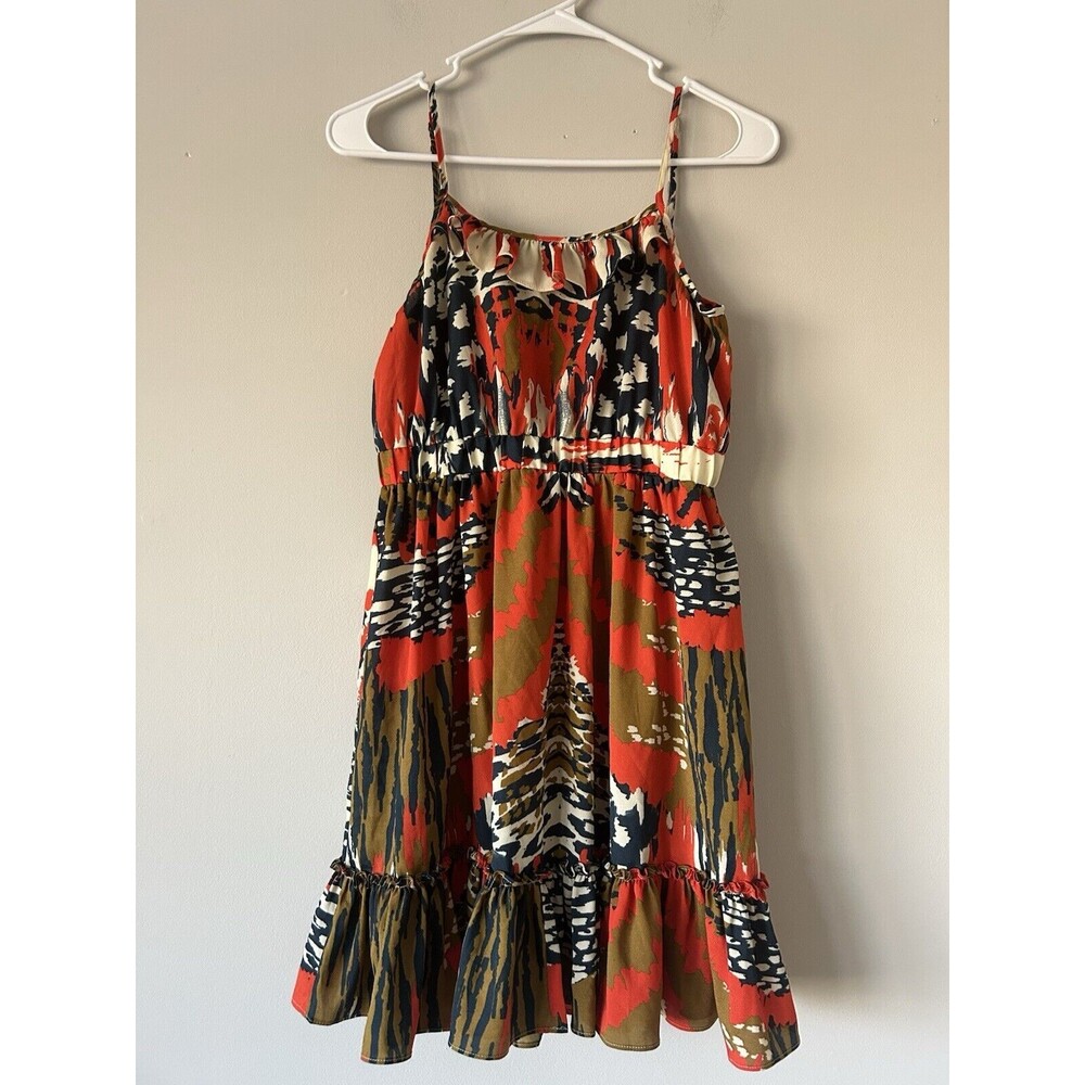 Forever 21 Boho Colorful Safari Y2K Retro Ruffle Mini Sun Dress Size Medium